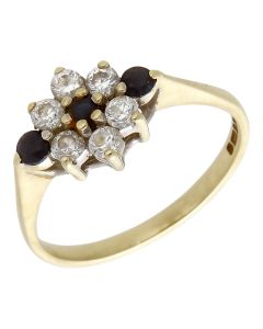 Pre-Owned 9ct Yellow Gold Sapphire & Cubic Zirconia Cluster Ring