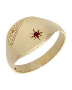 Pre-Owned 9ct Yellow Gold Red Spinel Signet Ring