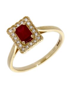 Pre-Owned 9ct Yellow Gold Ruby & Diamond Set Dress Ring