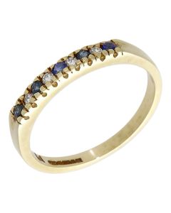 Pre-Owned 9ct Yellow Gold Sapphire & Diamond Half Eternity Ring