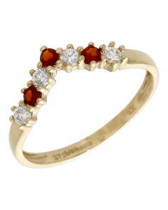 Pre-Owned 9ct Yellow Gold Garnet & Cubic Zirconia Wishbone Ring