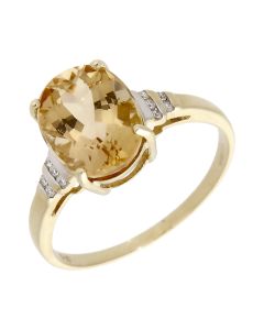 Pre-Owned 9ct Yellow Gold Citrine & Diamond Dress Ring