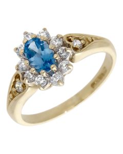 Pre-Owned 9ct Gold Blue Topaz & Cubic Zirconia Cluster Ring