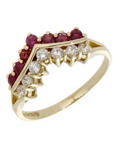 Pre-Owned 9ct Gold Ruby & Cubic Zirconia 2 Row Wishbone Ring