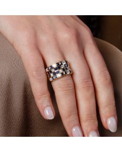 Pre-Owned 18ct Yellow Gold Sapphire & Diamond Curved Band Ring