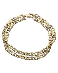 Pre-Owned 9ct Yellow & White Gold 8.75" 2Row Fancy Link Bracelet