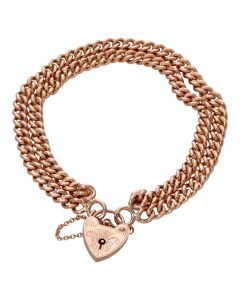 Pre-Owned 9ct Rose Gold Double Row Curb Link Padlock Bracelet