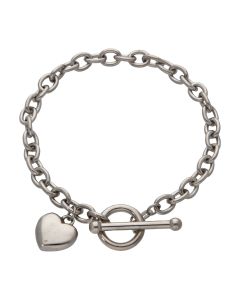 Pre-Owned 9ct White Gold Heart & T-Bar Lariat Belcher Bracelet