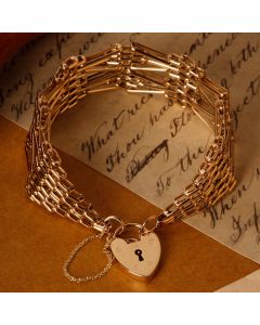 Pre-Owned Vintage 1965 9ct Gold Gate Link Padlock Bracelet