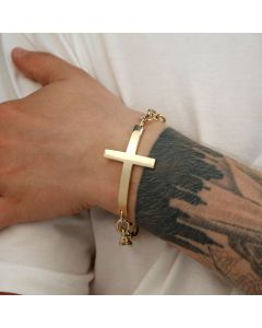 Pre-Owned 9ct Yellow Gold 9.25" Curved Cross Bracelet