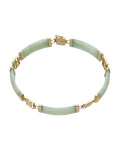 Pre-Owned 9ct Yellow Gold 7.5" Jade Bar Link Bracelet