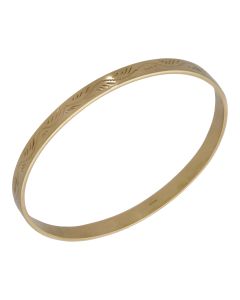 Pre-Owned 9ct Yellow Gold Engraved Solid Push-On Bangle