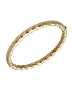 Pre-Owned 9ct Yellow Gold Hinged Oval Twist Bangle
