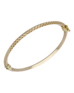 Pre-Owned 9ct Yellow Gold Diamond Cut Hinged Hollow Bangle