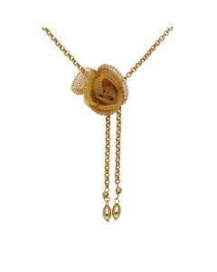 Pre-Owned 9ct Gold Belcher Link Rose Flower Tassle Necklace