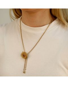 Pre-Owned 9ct Gold Belcher Link Rose Flower Tassle Necklace