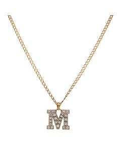 Pre-Owned 9ct Gold Cubic Zirconia Initial M & Chain Necklace