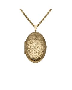 Pre-Owned 9ct Yellow Gold Patterned Locket & Chain Necklace