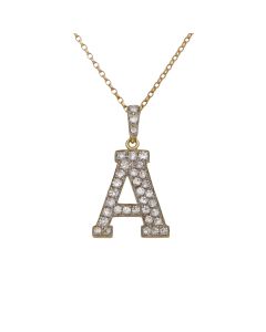 Pre-Owned 9ct Gold Cubic Zirconia Initial A Pendant Necklace
