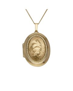 Pre-Owned 9ct Yellow Gold Patterned Oval Locket & Chain Necklace
