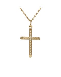 Pre-Owned 9ct Yellow Gold Twist Cross Pendant & Chain Necklace