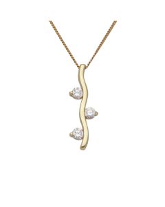 Pre-Owned 9ct Gold Cubic Zirconia Set Wave Pendant Necklace