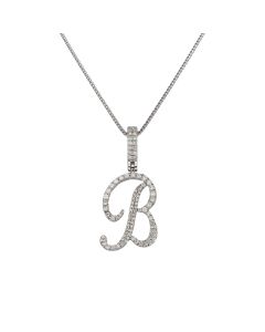 Pre-Owned 9ct White Gold 16" Diamond Initial B Necklace