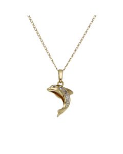 Pre-Owned 9ct Yellow Gold 16" CZ Dolphin Necklace