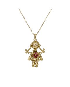 Pre-Owned 9ct Gold Gemstone Doll Pendant & Chain Necklace