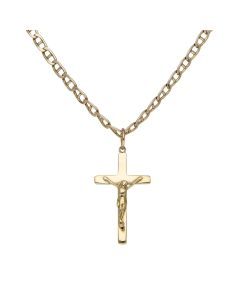 Pre-Owned 9ct Yellow Gold Crucifix & 20.5" Anchor Link Necklace
