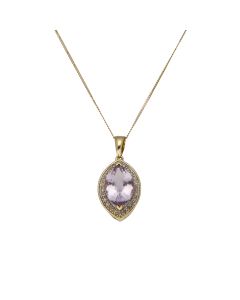 Pre-Owned 9ct Gold 18" Amethyst & Diamond Marquise Necklace