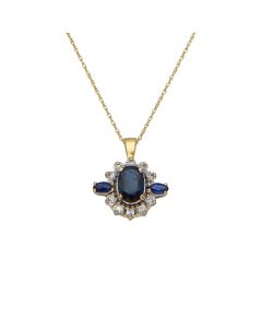 Pre-Owned 18ct Gold Sapphire & Diamond Pendant & Chain Necklace
