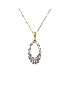 Pre-Owned 9ct Gold Diamond Oval Pendant & 18" Chain Necklace