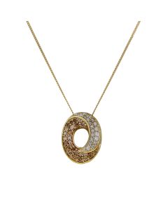 Pre-Owned 9ct Gold Diamond Oval Wave Pendant & Chain Necklace