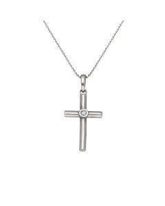 Pre-Owned 9ct White Gold 20" Diamond Set Cross Necklace