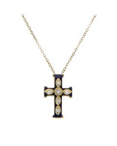 Pre-Owned 9ct Gold 20" Cubic Zirconia & Enamel Cross Necklace