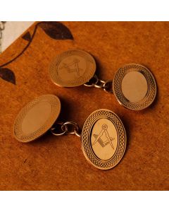 Pre-Owned Vintage 1988 9ct Gold Engraved Edge Masonic Cufflinks