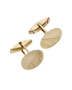Pre-Owned 9ct Yellow Gold Part Patterned Oval Cufflinks