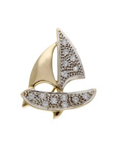 Pre-Owned 9ct Yellow Gold Gemstone Set Sail Boat Brooch