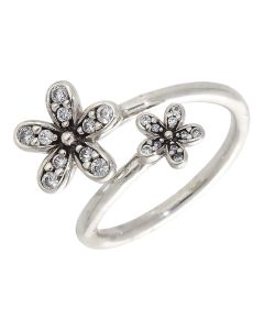 Pre-Owned Pandora Silver Cubic Zirconia Flowers Ring