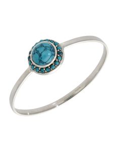 Pre-Owned Silver Turquoise Halo Cluster Push-On Bangle