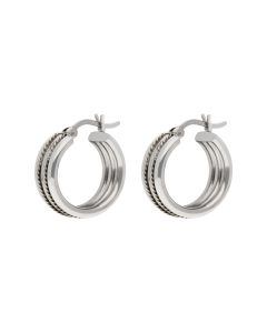 Pre-Owned 9ct White Gold 3 Row Hoop Creole Earrings