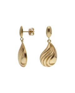 Pre-Owned 9ct Yellow Gold Ribbed Wave Drop Earrings