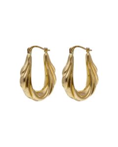 Pre-Owned 9ct Yellow Gold Oval Scalloped Fan Creole Earrings