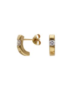 Pre-Owned 9ct Gold Cubic Zirconia Set Curved Bar Stud Earrings