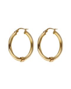 Pre-Owned 9ct Yellow Gold Half Twist Ridged Hoop Creole Earrings