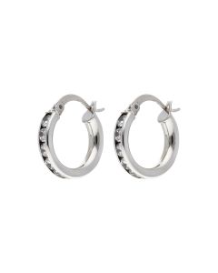 Pre-Owned 9ct White Gold Cubic Zirconia Hoop Creole Earrings