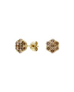 Pre-Owned 9ct Yellow Gold Champagne Diamond Daisy Stud Earrings