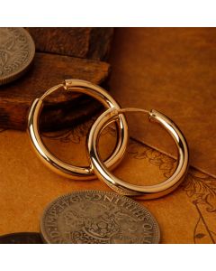 Pre-Owned Vintage 1978 9ct Yellow Gold Plain Round Hoop Earrings