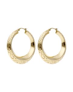 Pre-Owned 9ct Yellow Gold Swirl Patterned Hoop Creole Earrings